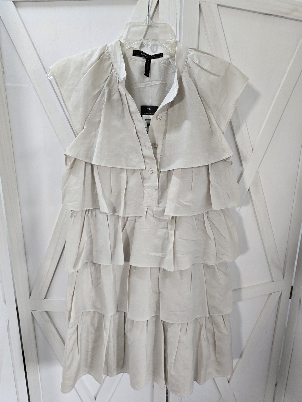BCBGMaxAzria Sleeveless Cream Tiered Ruffle Mini Dress (NWT)